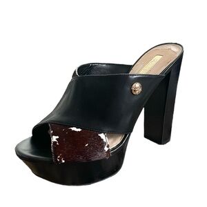 Guess GWPatrien Black and Brown Multi Leather Platform Mule Size 9.5